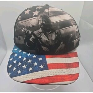 Vtg CHUCK NORRIS USA Hat Snapback Mesh Trucker Cap Assault Rifle Flag Patriotic